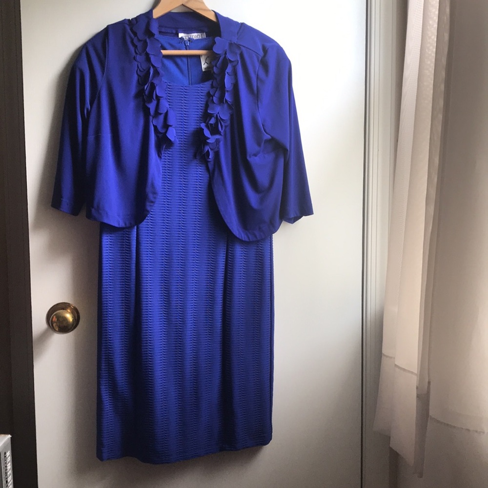Studio I Royal Blue Shrug Bolero Floral Appliqués lapel hook eye closure sz 10 - Picture 11 of 14